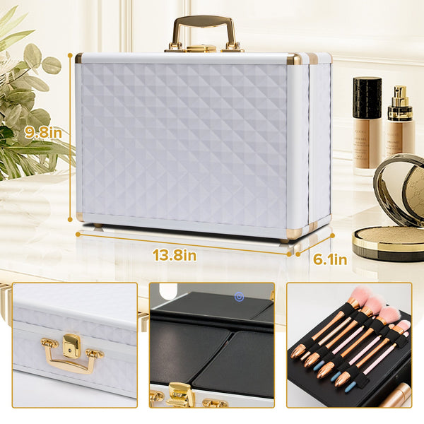 English Elm Portable Led Vanity Makeup Case Aluminum Travel Organizer with Mirror Lock Dividers W1550P163303