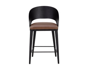 Sunpan Dezirae Barstool - Stylish Curved Back Design with Genuine Leather Seat and Unique Craftsmanship Black / Cognac Leather