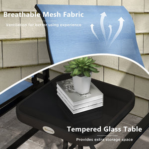 English Elm Outsunny 3-Piece Light Blue Glider Bistro Set With Glass Table For Cozy Outdoor Relaxation Space W2225P174317-GIGA