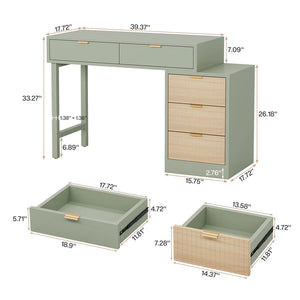 English Elm Writing Desk with Five Drawers Reversible Cabinet Home Office Vanity Workstation T3971P453710