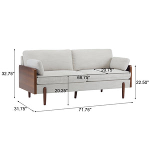 English Elm Mid-century Modern Compact Sofa with Plush Cushions and Rounded Wood Legs for Living Rooms Beige N771P205110M