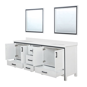 English Elm White Double Bath Vanity 84 in W x 22 in D with White Quartz Top, Soft-Close Drawers & Dual Mirrors B2731S00919