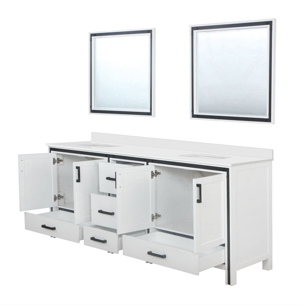 English Elm White Double Bath Vanity 84 in W x 22 in D with White Quartz Top, Soft-Close Drawers & Dual Mirrors B2731S00919