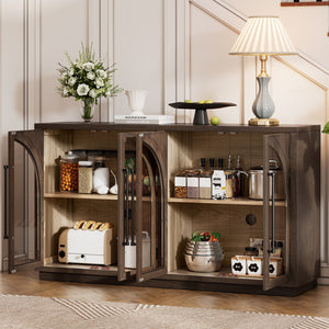 English Elm Trexm Arched Glass Door Buffet Sideboard Oak Veneer Storage Cabinet for Dining Room Espresso XW000021AAP-2026