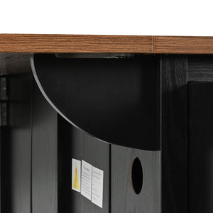 English Elm K&k Farmhouse Rolling Kitchen Island with Drop Leaf Power Outlets and Storage Cabinet Black N707S170348B