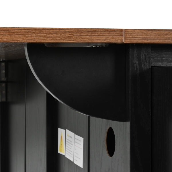 English Elm K&k Farmhouse Rolling Kitchen Island with Drop Leaf Power Outlets and Storage Cabinet Black N707S170348B