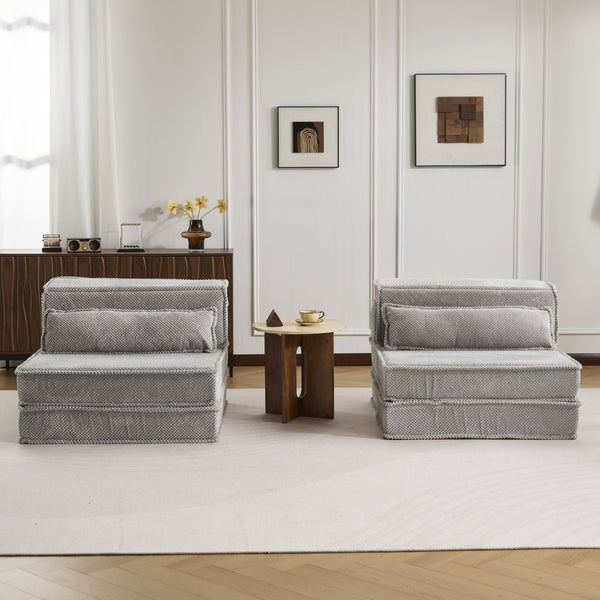 English Elm Compression Modular Sofa Bed - Versatile Mahjong Design, Soft Fleece, No Assembly, 2 Pillows Included! W3723S00048