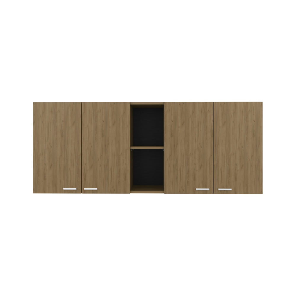 English Elm Portofino Modern 150 Wall Cabinet Oak MDF with Double Doors, Built-In Dish Rack, Display Shelves B200P286977