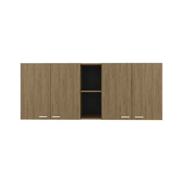 English Elm Portofino Modern 150 Wall Cabinet Oak MDF with Double Doors, Built-In Dish Rack, Display Shelves B200P286977