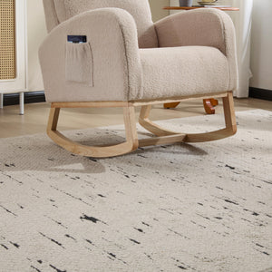 English Elm Modern Upholstered Glider Rocker with Teddy Fabric High Back and Rubberwood Base Beige W3723P409073