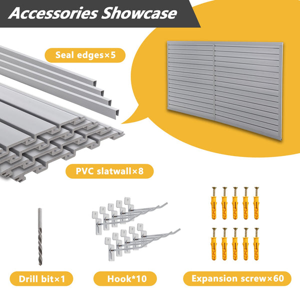 English Elm Heavy Duty Pvc Slatwall Garage Storage System Modular Wall Mounted Tool Organizer W1422P286710