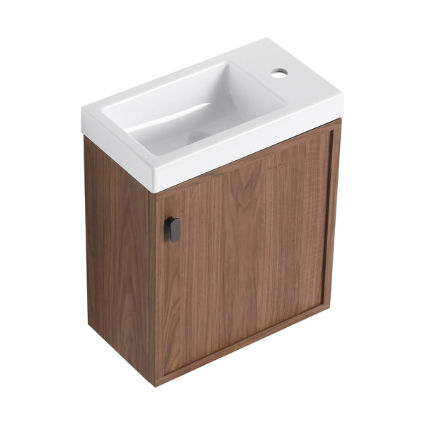English Elm 18.5" Wall-Mounted Bathroom Vanity With Resin Sink, Soft-Close Door & Stylish Natural Walnut Finish W1972P362141