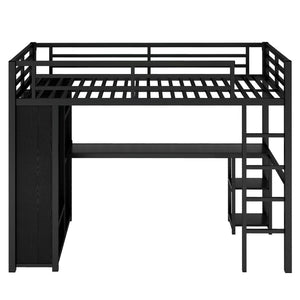 English Elm Twin Xl Loft Bed Frame With Desk & Wardrobe, Space-Saving Metal Design With Storage Shelves, Black W1580S00119-GIGA