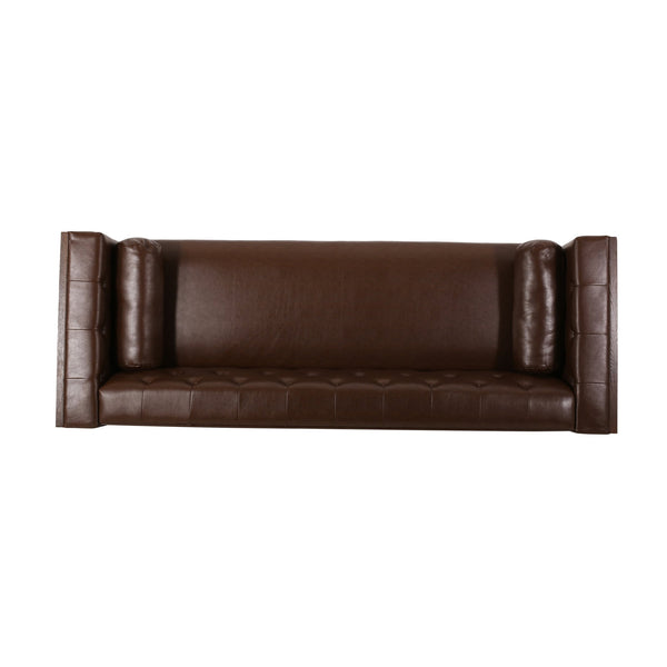English Elm 3-seater Diamond Tufted Contemporary Sofa Deep Seated Living Room Couch with Pillows Dark Brown 70630.00ADBRN_70630.00BDBRN