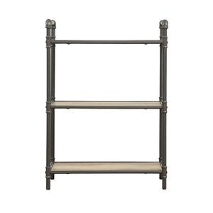 English Elm 3 Tier Bookshelf Industrial Metal Frame with Antique Oak Shelves, Sandy Gray Finish, Modern Sturdy Storage B016P311282