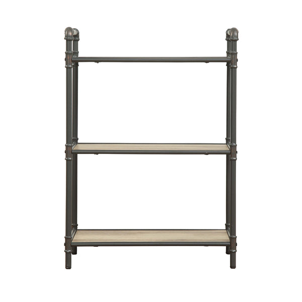 English Elm 3 Tier Bookshelf Industrial Metal Frame with Antique Oak Shelves, Sandy Gray Finish, Modern Sturdy Storage B016P311282
