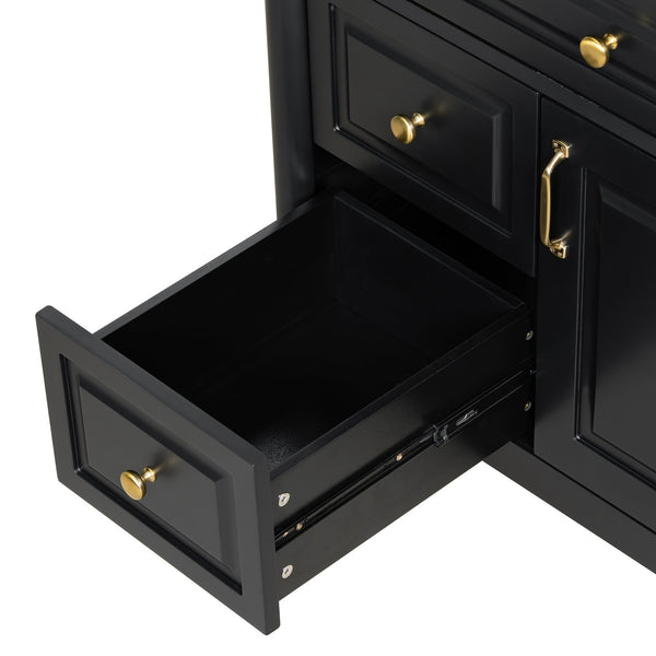 English Elm 36" Bathroom Vanity With Elegant Ceramic Sink, Adjustable Storage, And Sleek Black Finish For Modern Style N725P356064B