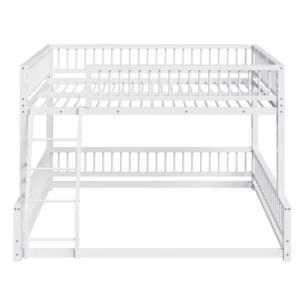 English Elm Full Full XL over Queen Metal Bunk Bed Frame with Ladder, Guardrails & Sturdy Space-Saving Design White N709P277757K