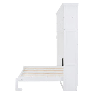 English Elm Queen Murphy Wall Bed Cabinet with Integrated Shelves Usb Charging Space Saving Design White LP006668AAK-1