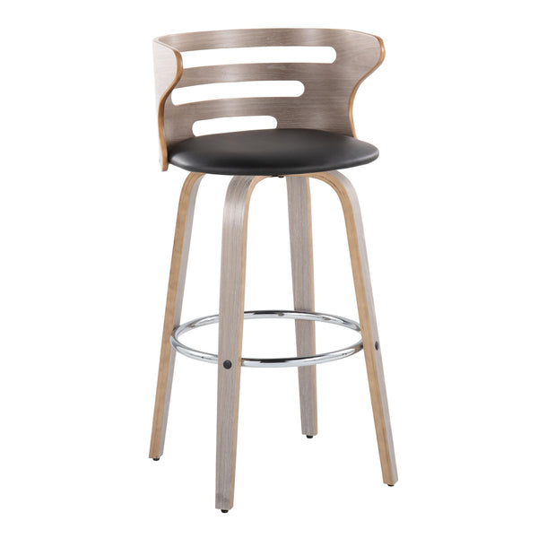 English Elm Cosini 30" Mid-Century Modern Barstool Set Of 2 With Swivel, Chrome Footrest & Faux Leather Comfort B202S00513
