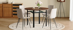 English Elm Table and Chair Set 42 Inch Round Wood Grain Dining with 4 Linen Cushioned Seats Brown+Black,Light Gray W1151S04483