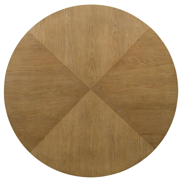 English Elm Kent Round Oak Veneer Farmhouse Dining Set with Ladderback Chairs Seats Four B062S01726