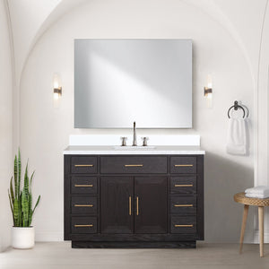 English Elm Black Oak Single Bath Vanity 48" W With Cultured Marble Top, Soft-Close Hardware & Elegant Storage B2731P260822