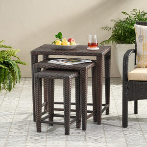 Christopher Knight Home® - Noble House - Outdoor Brown Wicker Nested Tables (Set Of 3)