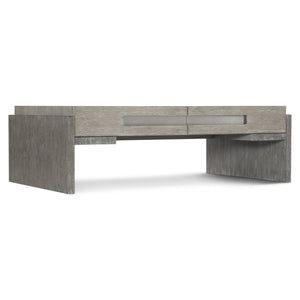 Bernhardt Bernhardt Foundations Cocktail Table With Two-Tone Cerused Acacia, Brushed Steel Accents, Soft-Close Drawers And Rustic Modern Flair Dark Shale; Light Shale 54"W x 32"D x 17.25"H 306021