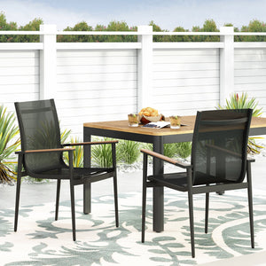 English Elm Christopher Knight Home® - Dining Chair Modern Black & Natural Aluminum Frame with Faux Wood Accents, Rust-Resistant Mesh Seating for Outdoor Comfort and Style 73636.00BLK-4