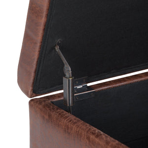 English Elm Owen Coffee Table Storage Ottoman - Distressed Saddle Brown Vegan Leather With Hidden Storage Solutions B136P159190-GIGA