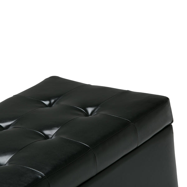 English Elm Cosmopolitan Storage Ottoman - Stylish Midnight Black Faux Leather With Safe Storage & Seating B136P159762