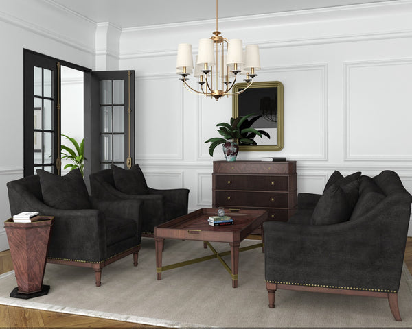 A.R.T. Furniture Magritte Sofa - Luxurious Charcoal Velvet With Traditional Camel Back Design & Aged Brass Accents Grey Rubberwood Solids,Foam,Fabric,Metal 528501-1730aa