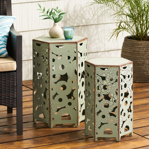 English Elm Selva Iron Accent Table Set of Two Antique Inspired Ironwork for Living Room or Entryway 57303.00