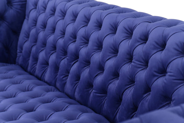 Pasargad Home Vicenza Collection Velvet Tufted Sofa - Bold Comfort With Timeless Transitional Style Blue Velvet Sofa-310-3n