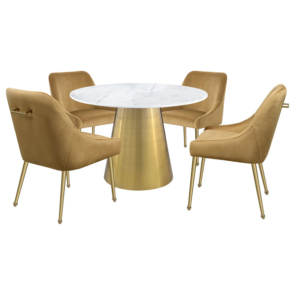 English Elm Earline Round Marble Dining Table with Sculptural Brushed Gold Pedestal Base B062S01396