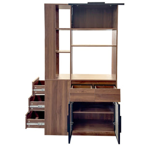 English Elm 70.87"h Tall Storage Cabinet Glass Panel Doors Asymmetric Drawers Modern Hallway Organizer W331S00205