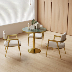 English Elm Round Tulip Bistro Table Faux Marble Top Gold Pedestal Base for Small Dining Spaces W3316P421498