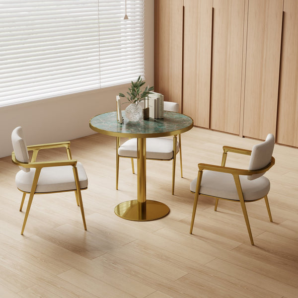 English Elm Round Tulip Bistro Table Faux Marble Top Gold Pedestal Base for Small Dining Spaces W3316P421498