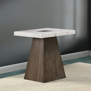English Elm Square Grasten End Table 22" Square Marble Top Wood Base Tapered Legs Dark Walnut White Finish B2741P360172
