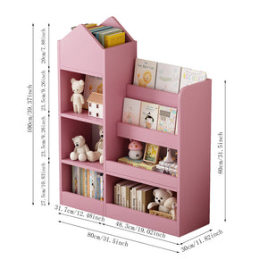 English Elm Pink Kids Wooden Bookshelf Toy Organizer with 6 Compartments, 2 Bins & Cubby Shelves - Sturdy MDF Storage for Nursery W2876P233556