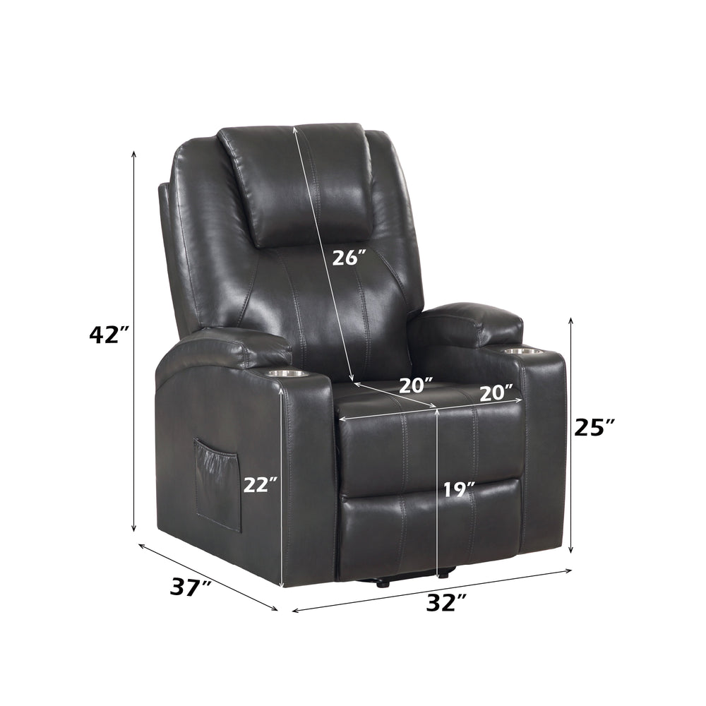 English Elm Gunmetal Leather Aire Power Lift Recliner with Massage, 2 Cup Holders, Pocket Coil Seat, 143° Recline B2726P405705