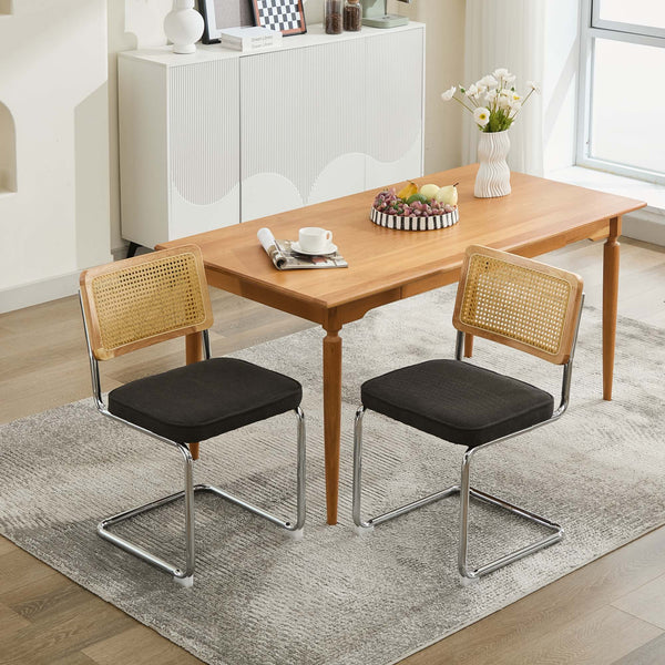 English Elm Mid Century Modern Dining Chairs Set Of 2 - Stylish Velvet Accent With Rattan Back & Chrome Base W1143P342096