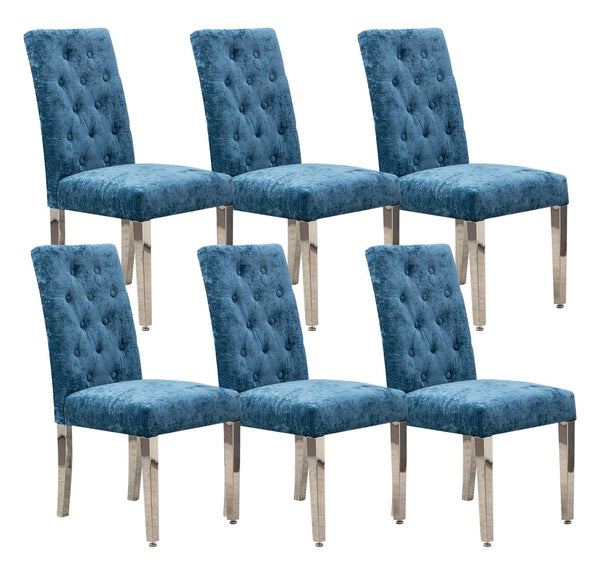 English Elm Set of 2 Modern Dining Chairs Plush Chenille Upholstery with Button-Tufting, S-Springs & Stainless Steel Legs Lake Blue D772095823