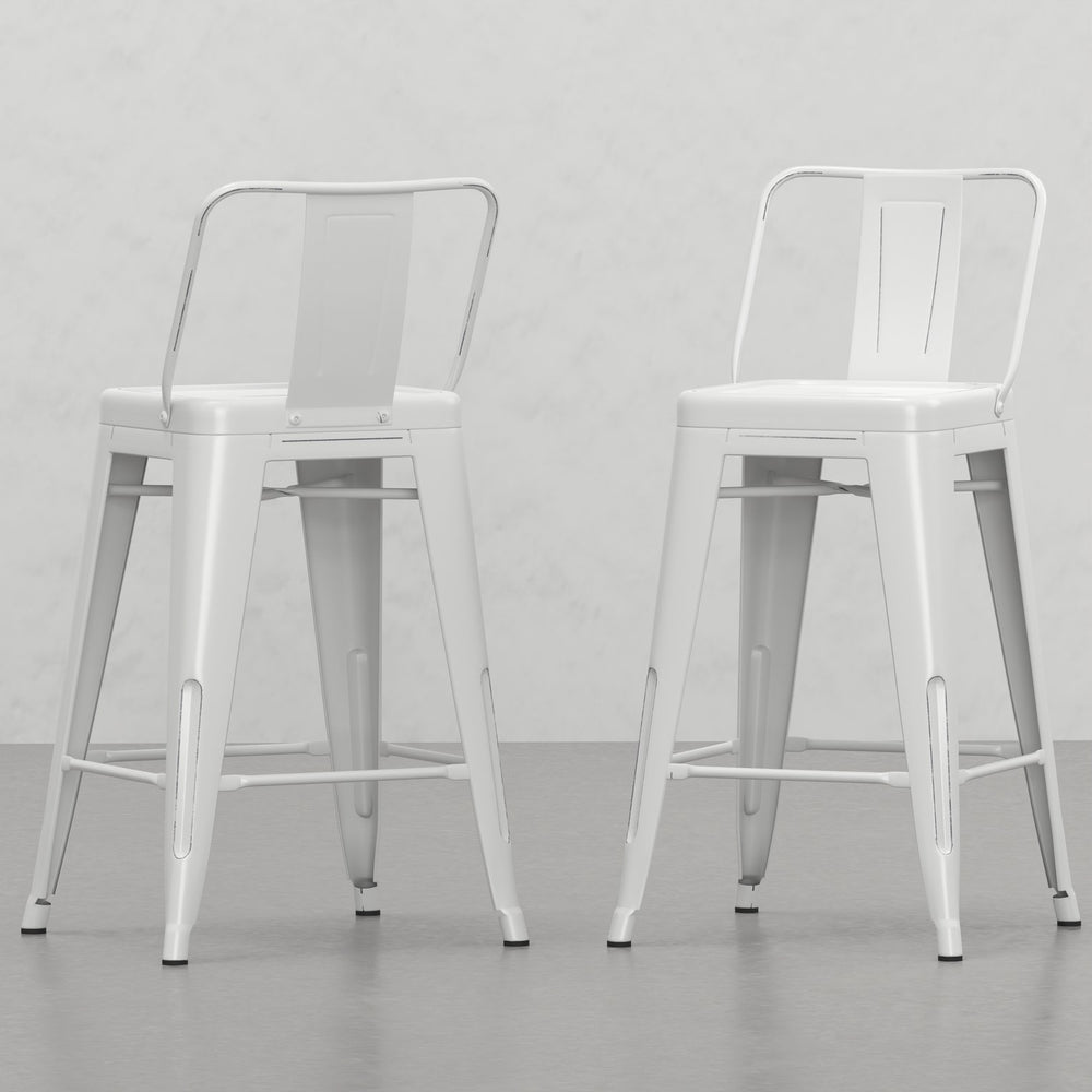 English Elm Keeley 24" Metal Counter Height Stools Set of 2 in Distressed White — Curved Back, Footrest, Durable Finish B2732P253605