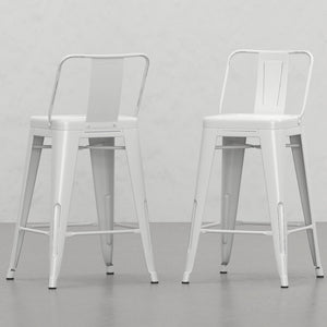 English Elm Keeley 24" Metal Counter Height Stools Set of 2 in Distressed White — Curved Back, Footrest, Durable Finish B2732P253605