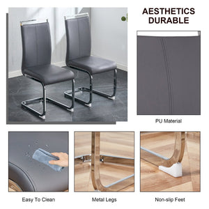 English Elm Table & 6 Dark Gray Pu Chairs Set - Modern Glass Top With Marble Pattern & Stainless Steel Legs W1151S02610-GIGA