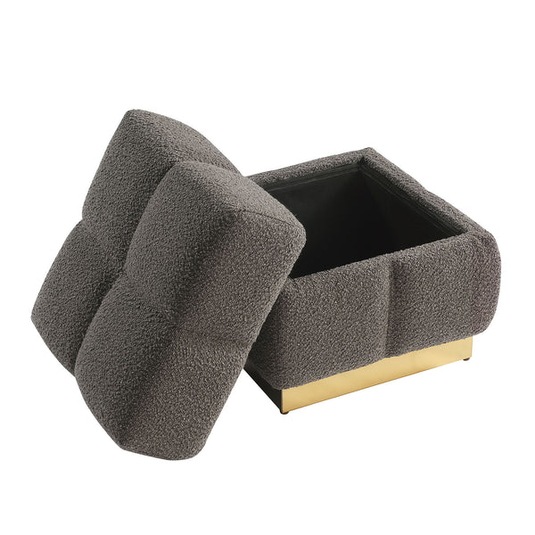 English Elm Contemporary Plush Pleated Round Ottoman Stool with Gold Trim Base, Velvet-Like Accent Seat for Living Room Charcoal 19 L x 19 W x 19 H B2741P388382