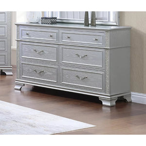 English Elm Contemporary Six Drawer Dresser with Crystal Knobs Glitter Accents and Gray Finish B011P448868