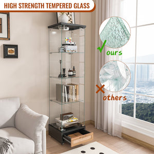 English Elm Modern Glass Display Cabinet With Led Lighting - Space-Saving Antique Storage For Living Room & Bedroom W241P268205